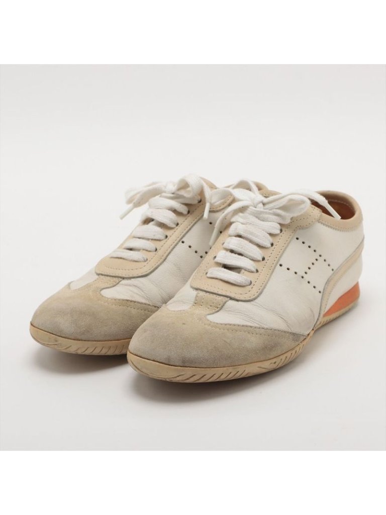 Hermes Leather Sneakers 35 White And Beige
